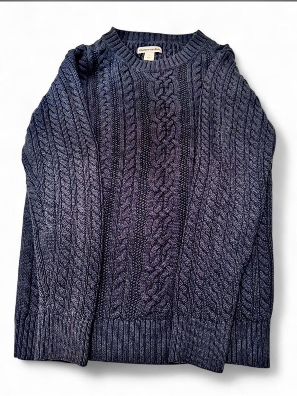 Amazon Essentials Blue Heather Cable Knit Crewneck Sweater